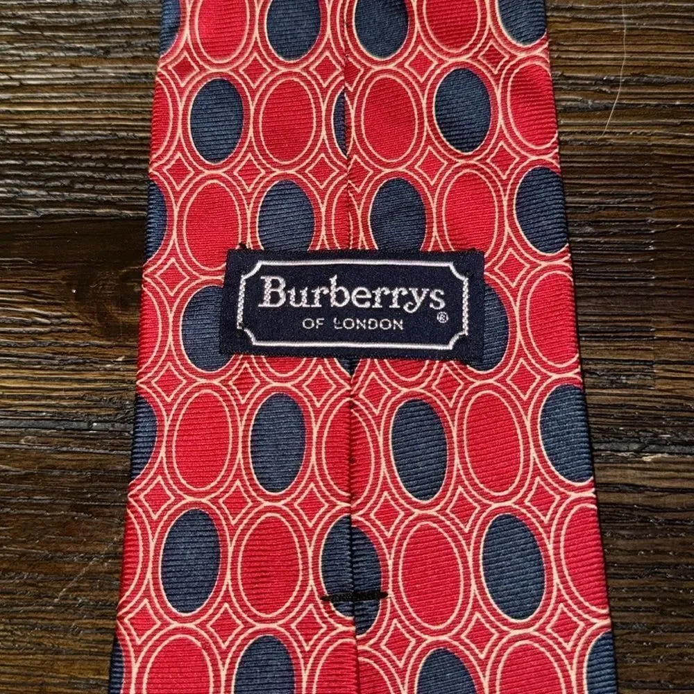 Burberry Red/Blue Pattern Vintage Silk Tie